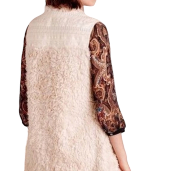 Hei Hei (Anthropologie) Women's Shaggy Sherpa Vest Cream Embroidered Size Small - Picture 2 of 9